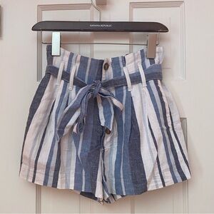 Abercrombie and Fitch High Waist Blue and White Button Striped Shorts